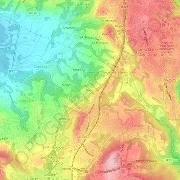 Roncoの地形図、標高、地勢