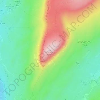 Pen-y-ghentの地形図、標高、地勢