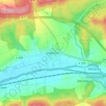 Heersumの地形図、標高、地勢