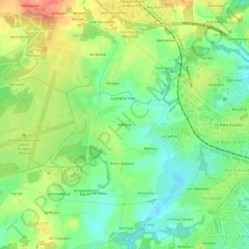 Kerhoatの地形図、標高、地勢