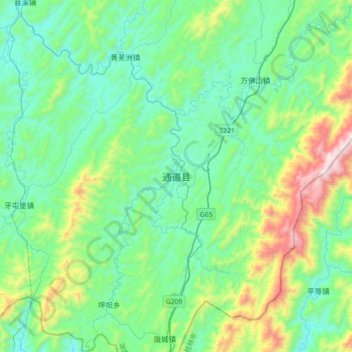 通道トン族自治県の地形図、標高、地勢