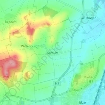 Sorsumの地形図、標高、地勢