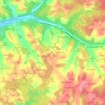 Sardinesの地形図、標高、地勢