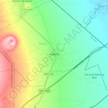 Ixtencoの地形図、標高、地勢
