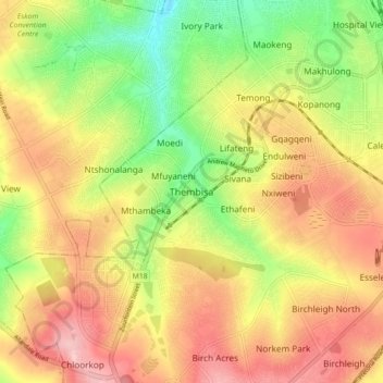 Thembisaの地形図、標高、地勢