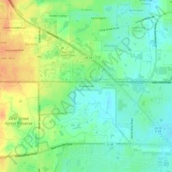 Brentwoodの地形図、標高、地勢