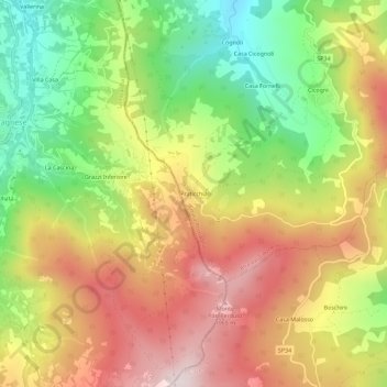 Praticchiaの地形図、標高、地勢