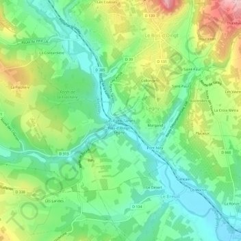 Les Ponts Tarretsの地形図、標高、地勢