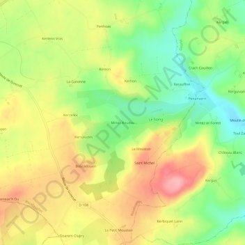 Minez Roudouの地形図、標高、地勢