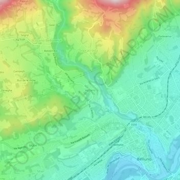Vezzanoの地形図、標高、地勢