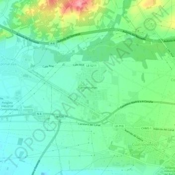 Fuentesnuevasの地形図、標高、地勢