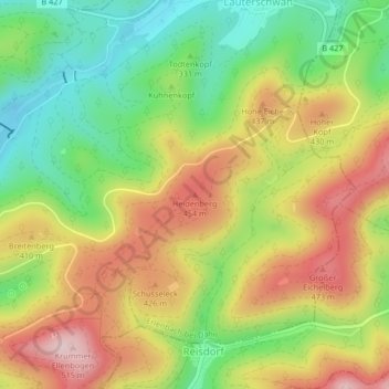 Heidenbergの地形図、標高、地勢