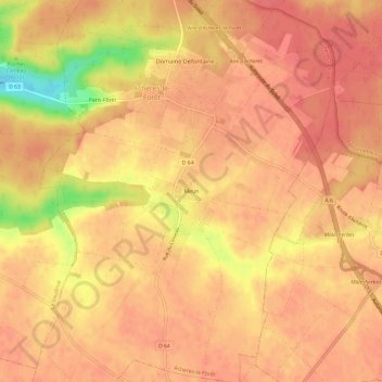 Meunの地形図、標高、地勢