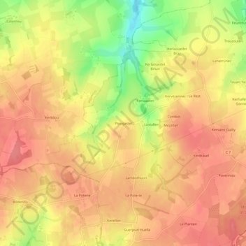 Plougastelの地形図、標高、地勢