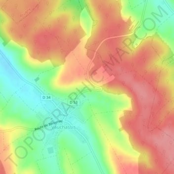 Route de Troyesの地形図、標高、地勢