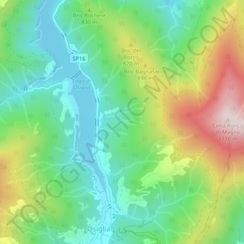 Giacchiniの地形図、標高、地勢