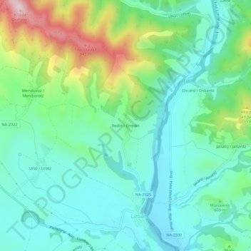 Redínの地形図、標高、地勢