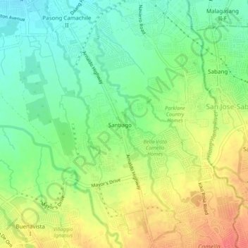 Santiagoの地形図、標高、地勢