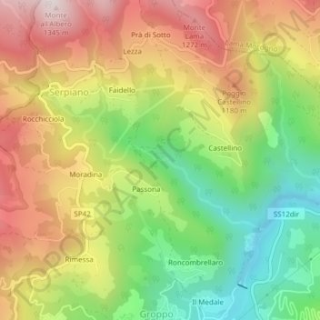 Cascate della Pollinaの地形図、標高、地勢