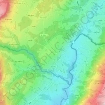 Scheffauの地形図、標高、地勢