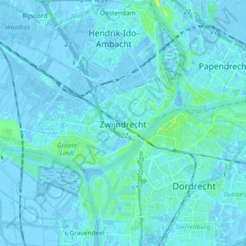 Zwijndrechtの地形図、標高、地勢