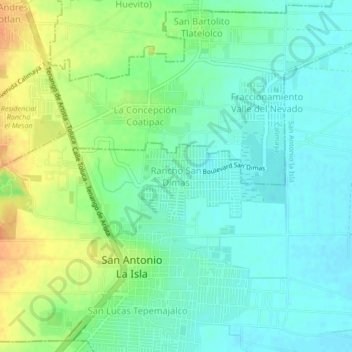 Rancho San Dimasの地形図、標高、地勢