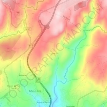 Custilhãoの地形図、標高、地勢