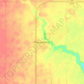 Shaughnessyの地形図、標高、地勢