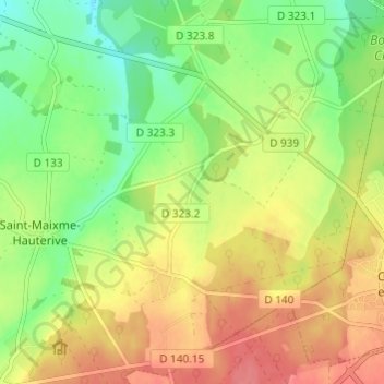 Le Glandの地形図、標高、地勢