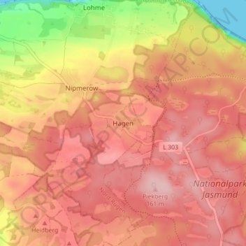 Hagenの地形図、標高、地勢