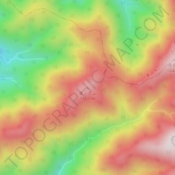 奥三方山の地形図、標高、地勢
