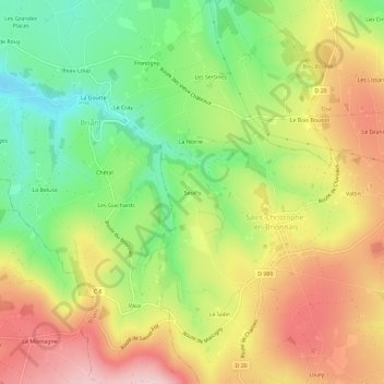 Seuillyの地形図、標高、地勢