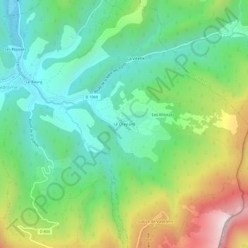 Le Cheylardの地形図、標高、地勢