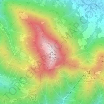 Monte Mismaの地形図、標高、地勢
