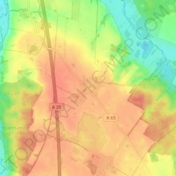 Köllnの地形図、標高、地勢