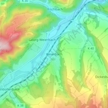 Weierbachの地形図、標高、地勢