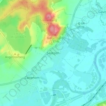 Sentzichの地形図、標高、地勢