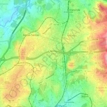 Granjaの地形図、標高、地勢