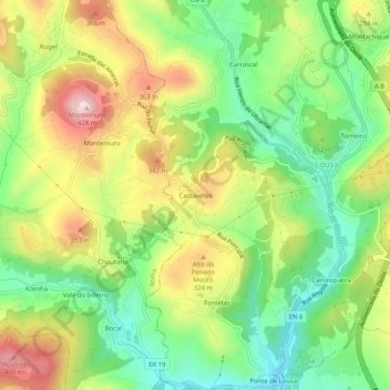 Carcavelosの地形図、標高、地勢