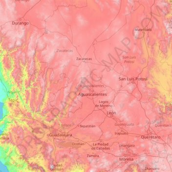 Aguascalientesの地形図、標高、地勢