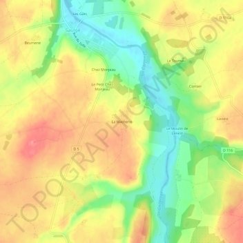 La Macherieの地形図、標高、地勢