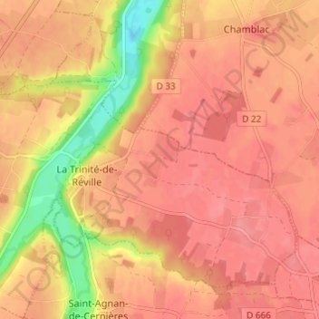 Entrayguesの地形図、標高、地勢
