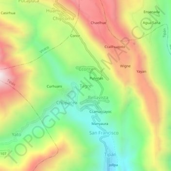 Tagreの地形図、標高、地勢