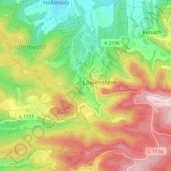 Teusserbadの地形図、標高、地勢