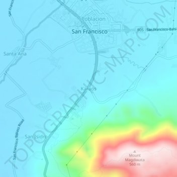 Karaosの地形図、標高、地勢