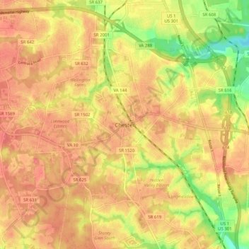 Chesterの地形図、標高、地勢