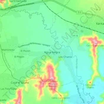 Agua Negraの地形図、標高、地勢
