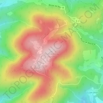 Mont Beuvrayの地形図、標高、地勢