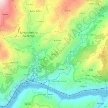 Miguasの地形図、標高、地勢