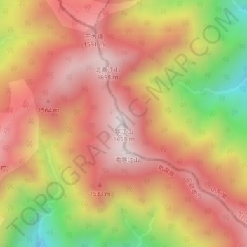 寒江山の地形図、標高、地勢
